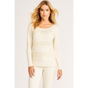 LOFT CREAM EYELET FRONT CASUAL WEEKEND COMFY SWEATSHIRT SWEATER SIZE: LP NWT